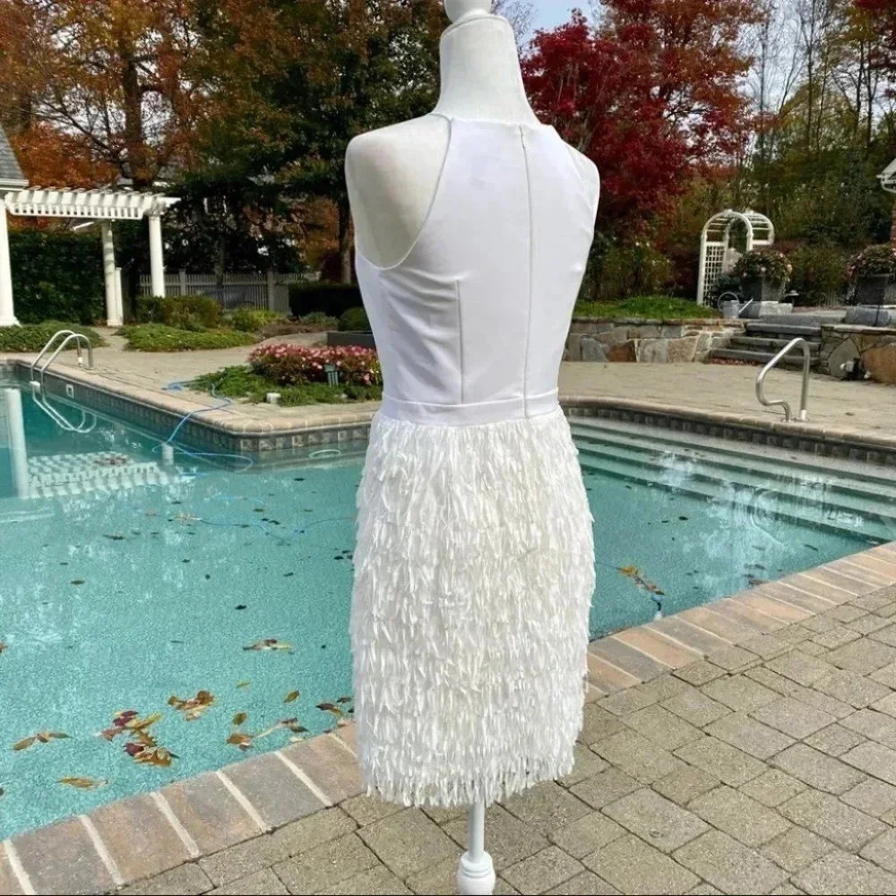 NWT Aidan Mattox Fringe Formal Mini Dress White 2 - Picture 12 of 12